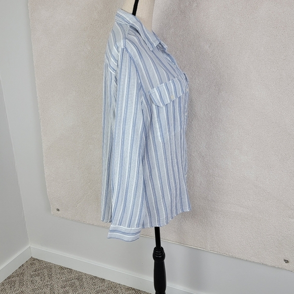 A.n.a Blue And White Striped Preppy Cotton Long Sleeve Button Down Sz L NEW - Picture 4 of 13